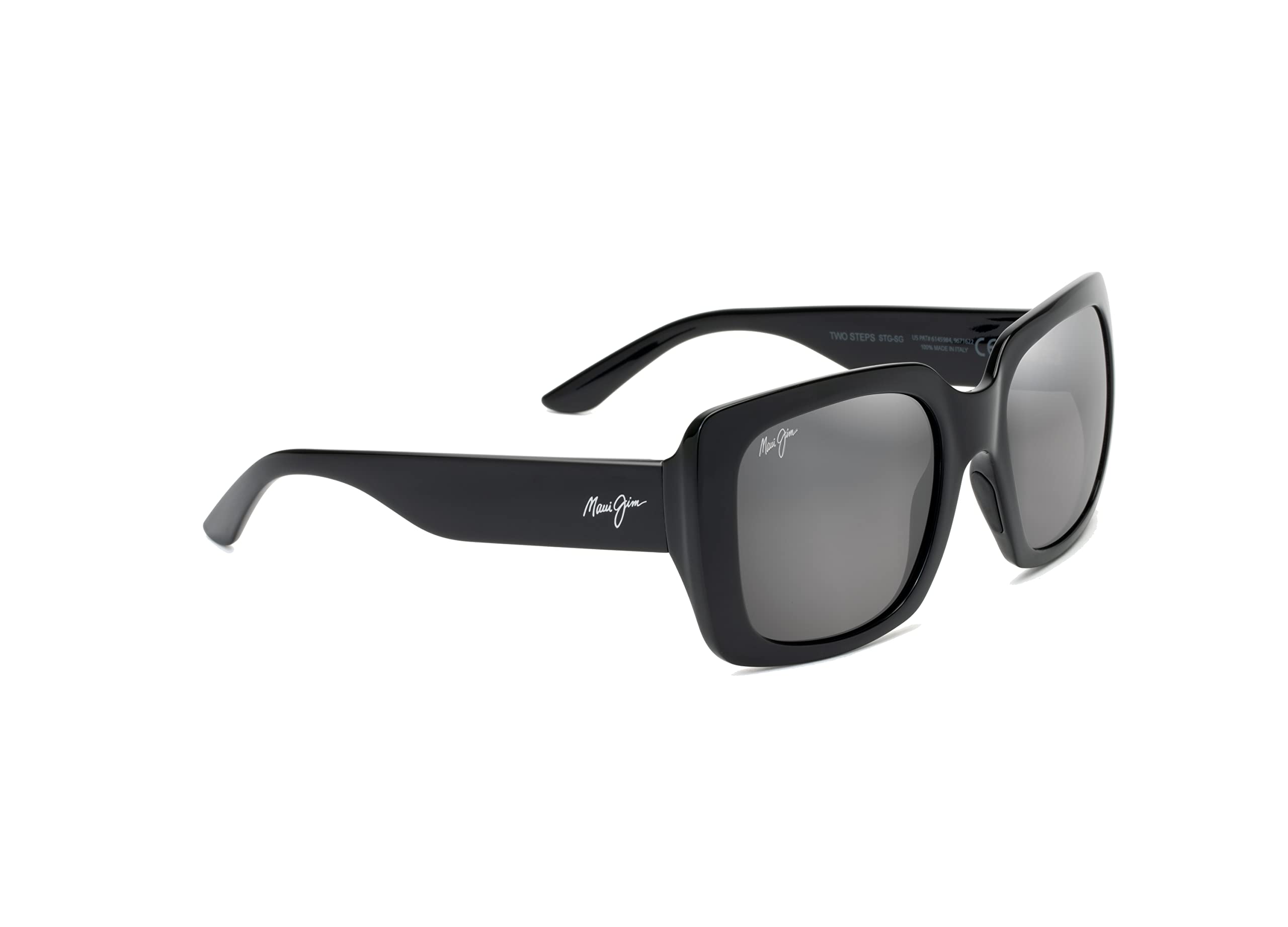 Maui Jim Women's Two Steps Polarized Fashion Sunglasses, Black Gloss/Neutral Grey, Medium