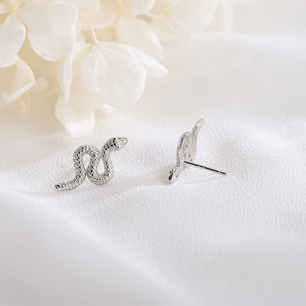 SLUYNZ S925 Sterling Silver Punk Snake Stud Earrings for Women Men Snake Helix Stud Earrings Cartilage Cross Stripe Open Snake Earrings (A-Silver)