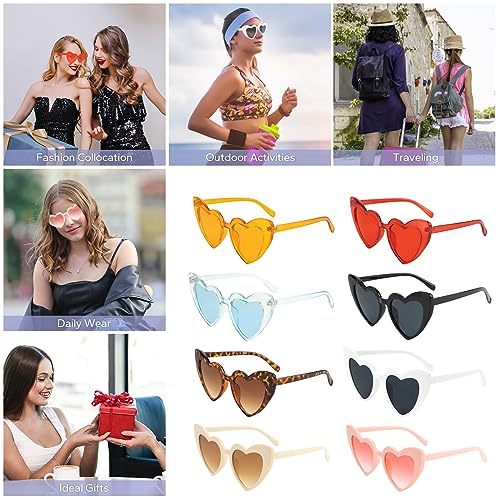 FUNUPUP 8 Pairs Heart Shaped Sunglasses Bachelorette Party Sunglasses Bride Bridesmaid Heart Glasses for Women Party Favors