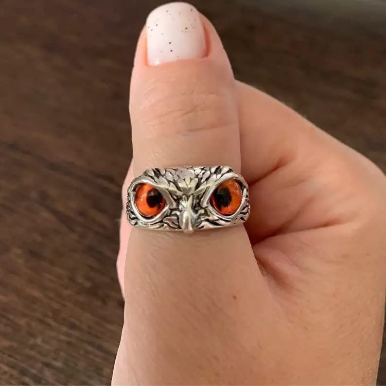 925 Sterling Silver Owl Ring blue or red eyes for men and women animal jewelry (Blue)