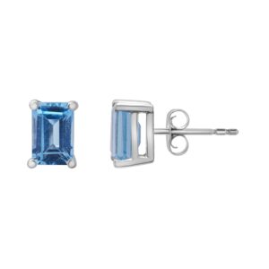 timeless love octagon blue topaz stud earrings set in polished sterling silver, dainty jewelry, women’s fashion earrings