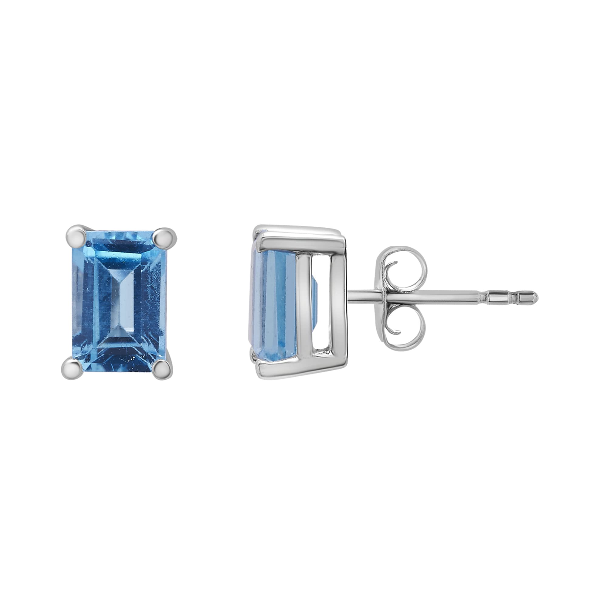 Timeless Love Octagon Blue Topaz Stud Earrings Set in Polished Sterling Silver, Dainty Jewelry, Women’s Fashion Earrings