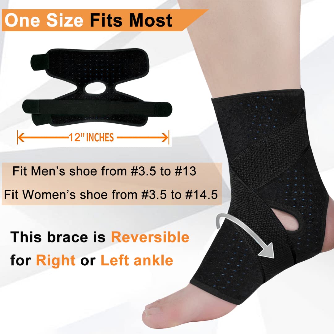 Vinaco 1 Pair Adjustable Compression Ankle Brace for Sprained Ankle, Strong Support & Breathable Ankle Support for Injury Recovery, Joint Pain, Swelling, Man & Women