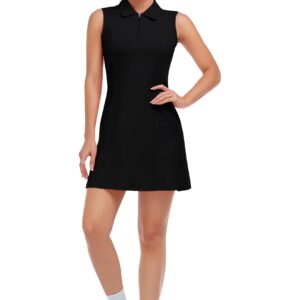 MoFiz Women's Golf Tennis Polo Dress Sleeveless Zip Up Lightweight Quick Dry Moisture Wicking Athletic Sports Workout Black M