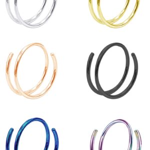 Staligue Double Nose Ring for Single Piercing 20G Spiral Nose Ring Surgical Steel 6MM 8MM 10MM 12MM Double Nose Hoop Piercing Jewelry (8MM)