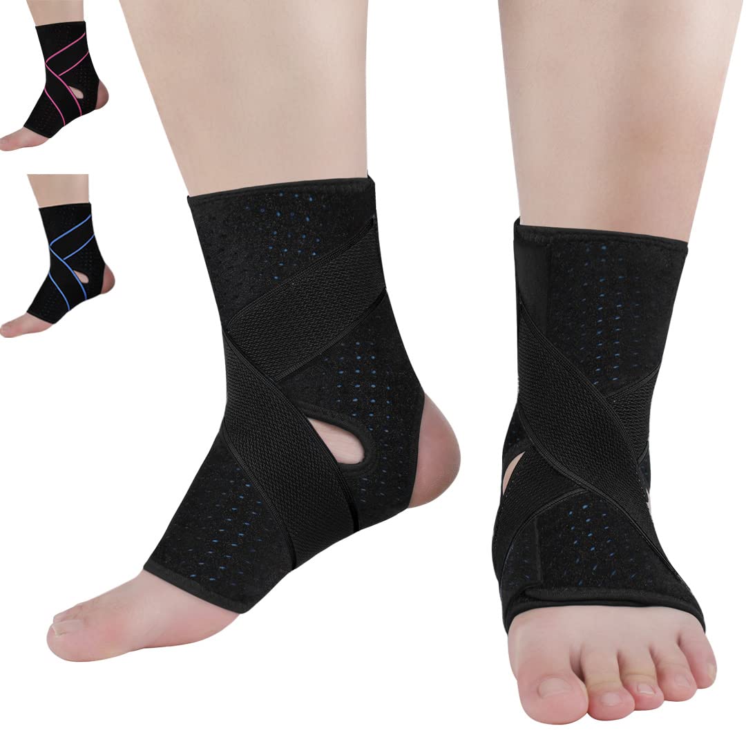 Vinaco 1 Pair Adjustable Compression Ankle Brace for Sprained Ankle, Strong Support & Breathable Ankle Support for Injury Recovery, Joint Pain, Swelling, Man & Women