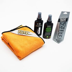 flitz tgk41502p: 1.76oz polish, 1.7oz tactical matte cleaner, 1.7oz gun sealant, microfiber cloth