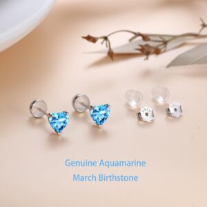 SMILEST Heart Birthstone Earrings for Women Mom- Aquamarine Birthstone Stud Earrings for 925 Sterling Silver Heart March Birthstone Earrings Blue Birthstone Stud Earrings for Women Mom Wife Grandma