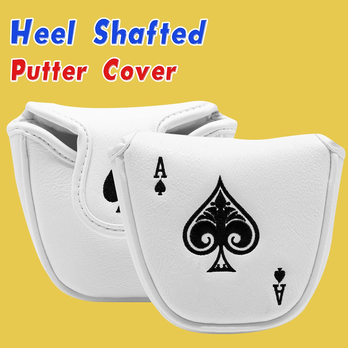 Barudan Golf Customize Ace White Mallet Putter Cover, Custom Golf Headcover Magnetic Club Protector fits for Odyssey 2ball, Odyssey Stoke Lab Putters,Synthetic Leather Putter Headcover for Mallet