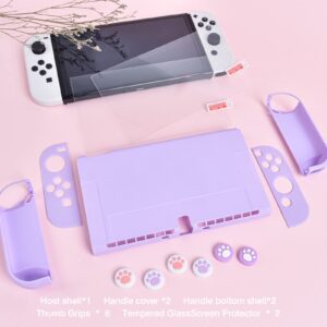 DLseego Switch OLED Protective Case Dockable Hard Shell Anti-Scratch Cover Joycon Accessory Skin with 6PCS Thumb Grips Caps and 2Pc Screen Protectors - Purple