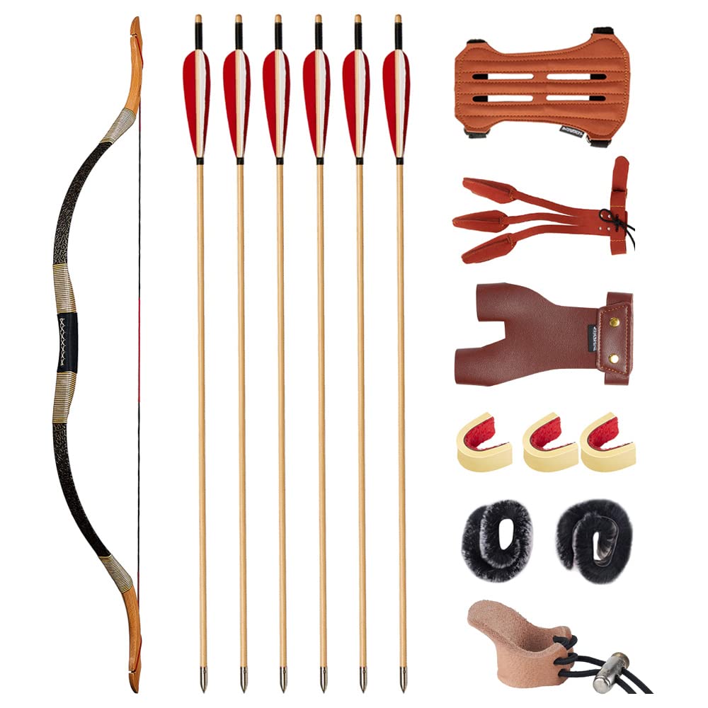 Huntingdoor Traditional Recurve Bow and Arrow Set for Adults Handmade Longbow Mongolian Horsebow Hunting Bow Set with Archery Accessories for Shooting Target Practice