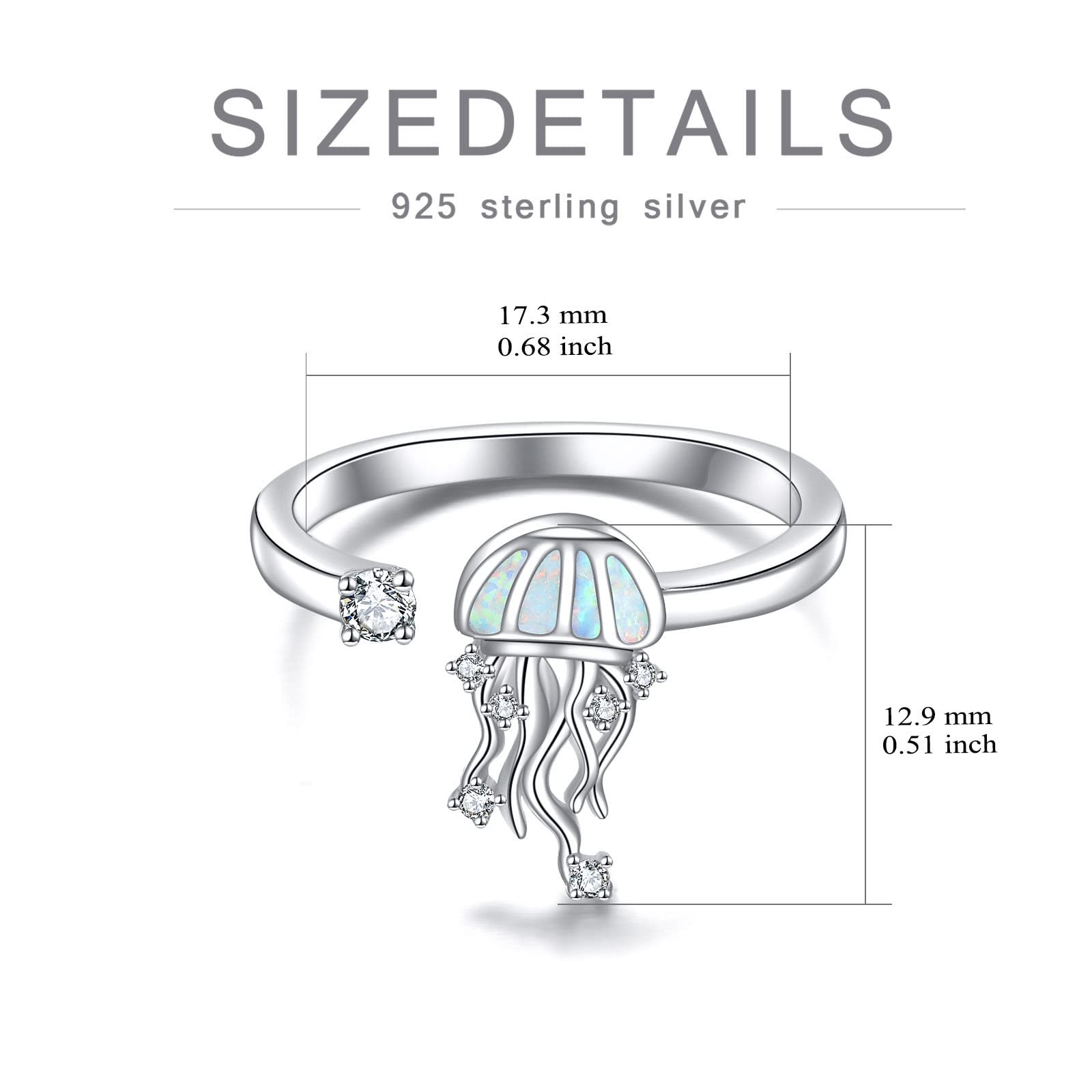 WINNICACA Jellyfish Gifts for Women Sterling Silver Jellyfish Rings for Women Jellyfish Jewelry Created Opal Rings Cute Animal Rings for Women Adjustable Ocean Ring