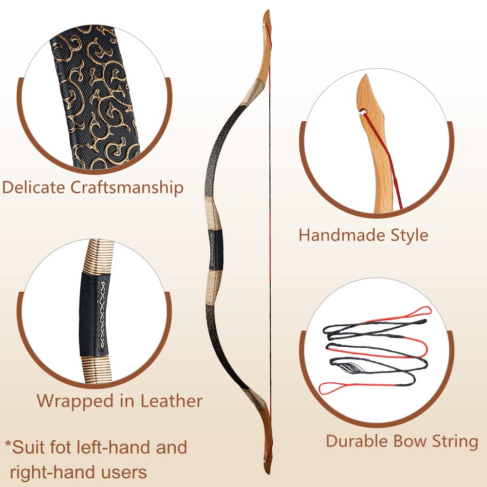 Huntingdoor Traditional Recurve Bow and Arrow Set for Adults Handmade Longbow Mongolian Horsebow Hunting Bow Set with Archery Accessories for Shooting Target Practice