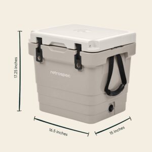 Retrospec Palisade Rotomolded 25 Qt Cooler - Fully Insulated Portable Ice Chest with Built in Bottle Opener, Tie-Down Slots & Dry Goods Basket - Large Beach, Camping & Travel Coolers - Dune