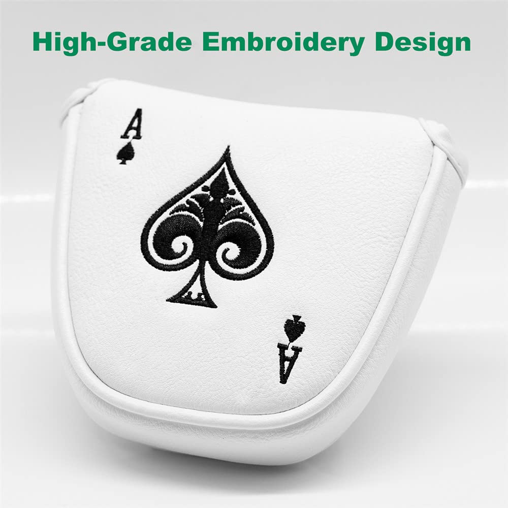 Barudan Golf Customize Ace White Mallet Putter Cover, Custom Golf Headcover Magnetic Club Protector fits for Odyssey 2ball, Odyssey Stoke Lab Putters,Synthetic Leather Putter Headcover for Mallet