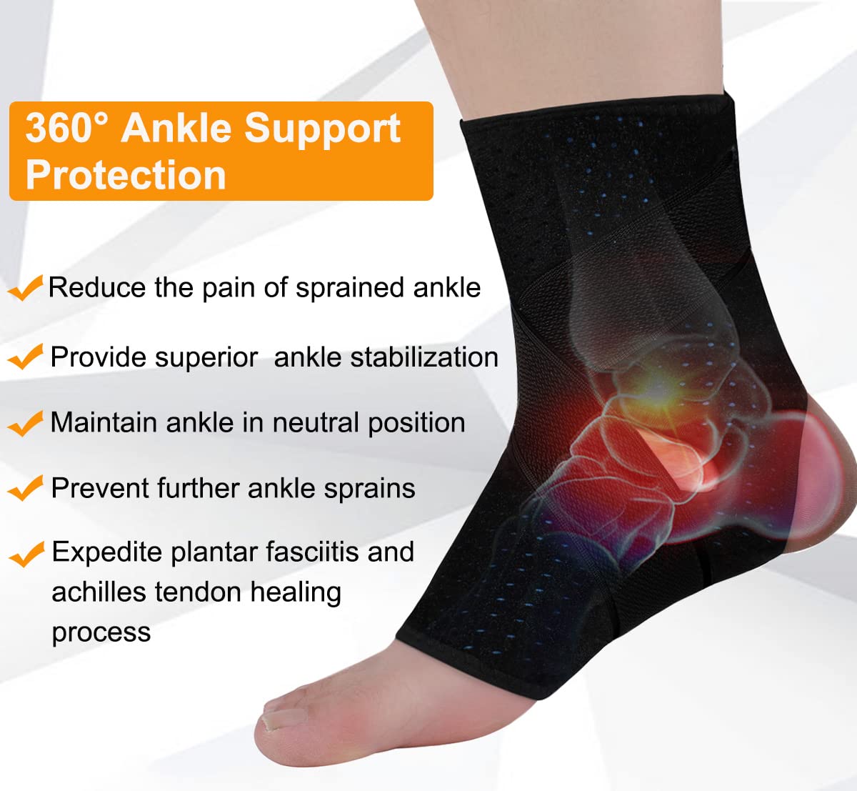 Vinaco 1 Pair Adjustable Compression Ankle Brace for Sprained Ankle, Strong Support & Breathable Ankle Support for Injury Recovery, Joint Pain, Swelling, Man & Women