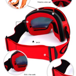 Jueshanzj Ski Goggles 100% UV Protection Snow Goggles for Men, Women Black frame + black film + black red belt