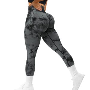 mohuachi tie dye seamless leggings for women high waist yoga pants, scrunch butt lifting workout tights (tie dye black gray, small)