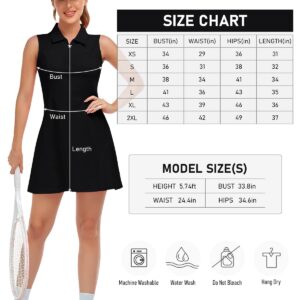 MoFiz Women's Golf Tennis Polo Dress Sleeveless Zip Up Lightweight Quick Dry Moisture Wicking Athletic Sports Workout Black M