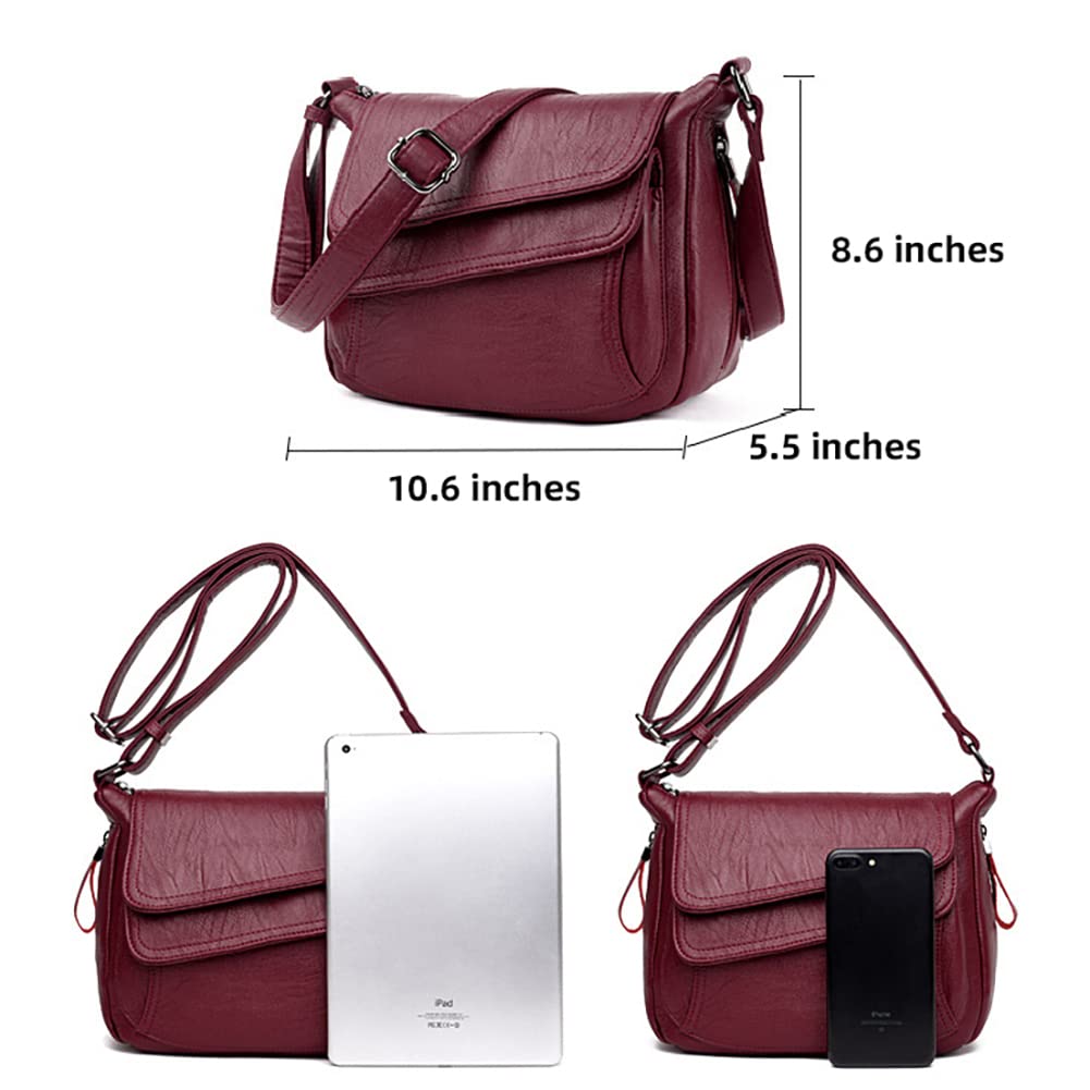 SULCET Women's Shoulder Bag Multi Pockets Crossbody Purse Leather Flapover Messenger Satchel Designer Travel Work Handbag