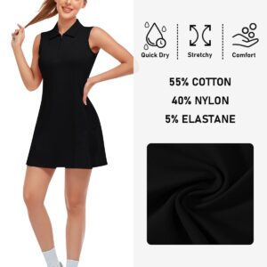 MoFiz Women's Golf Tennis Polo Dress Sleeveless Zip Up Lightweight Quick Dry Moisture Wicking Athletic Sports Workout Black M