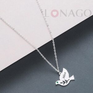 LONAGO Peace Dove Necklace Personalized,Engrave Name Dove Pendant Peace Jewelry Gift for Women