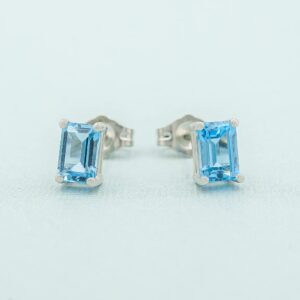 Timeless Love Octagon Blue Topaz Stud Earrings Set in Polished Sterling Silver, Dainty Jewelry, Women’s Fashion Earrings