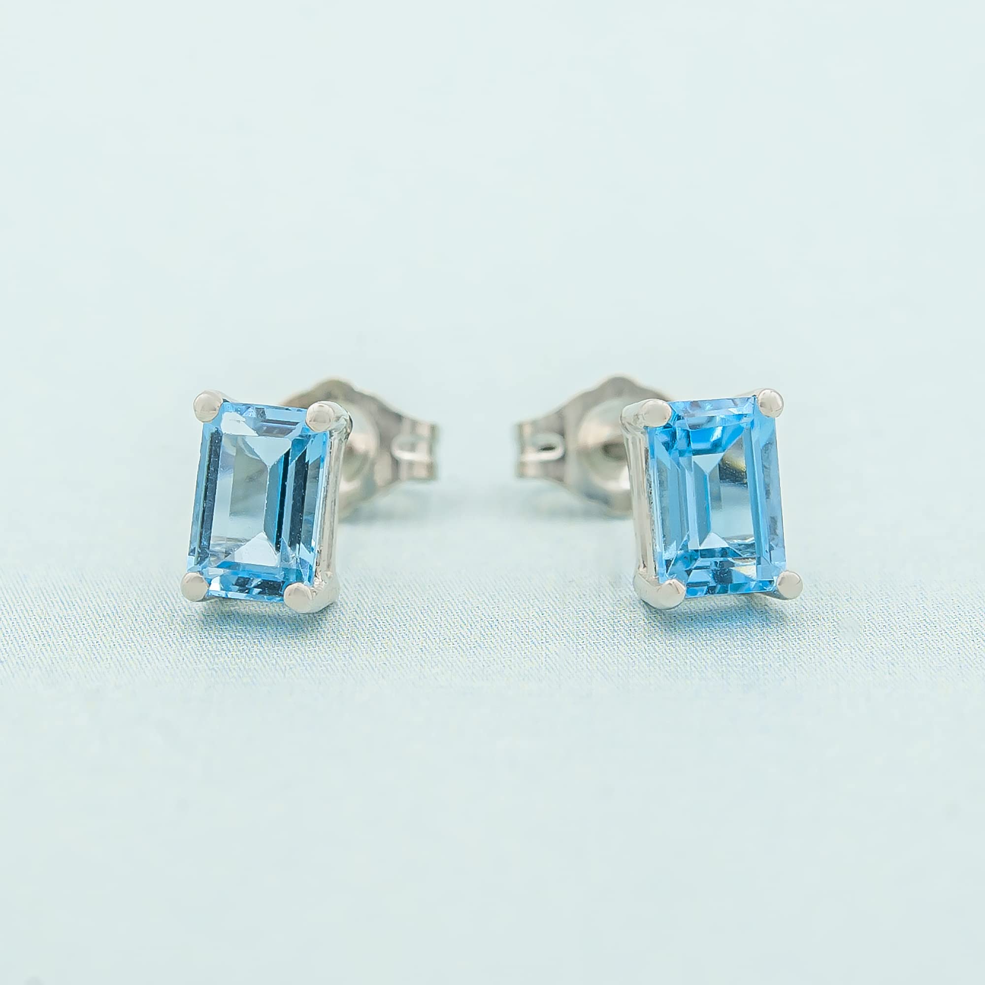 Timeless Love Octagon Blue Topaz Stud Earrings Set in Polished Sterling Silver, Dainty Jewelry, Women’s Fashion Earrings