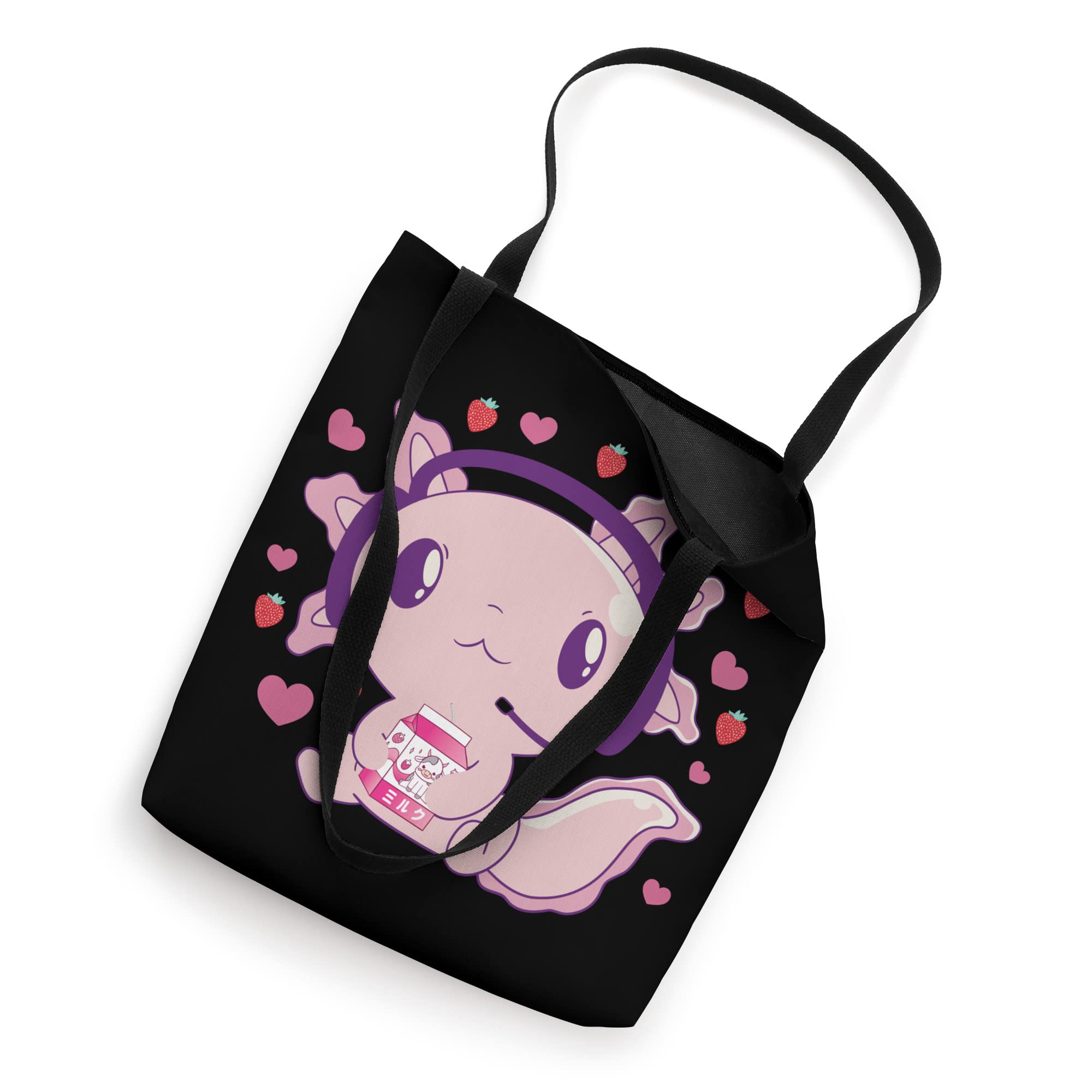 Strawberry Milk Kawaii Axolotl Japanese Shake Retro 90s Tote Bag