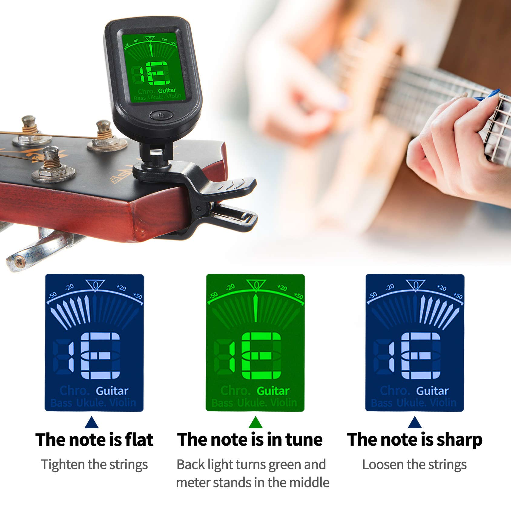 Guitar Tuner Clip On Ukulele Tuner 1 Pack for Guitar Bass Ukulele Violin banjo Tuner