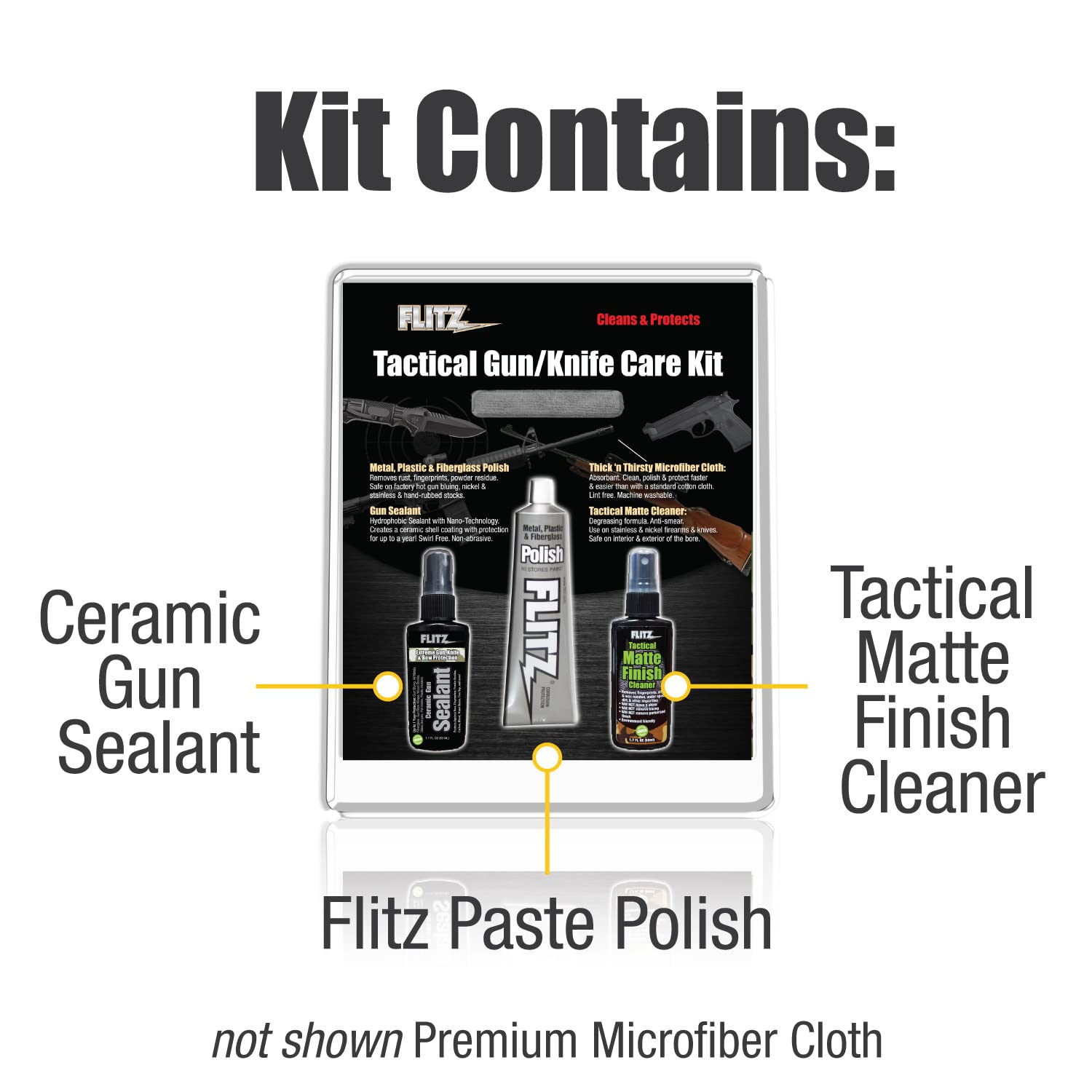 Flitz TGK41502P: 1.76Oz Polish, 1.7Oz Tactical Matte Cleaner, 1.7Oz Gun Sealant, Microfiber Cloth