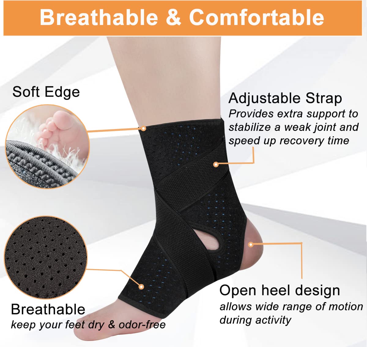 Vinaco 1 Pair Adjustable Compression Ankle Brace for Sprained Ankle, Strong Support & Breathable Ankle Support for Injury Recovery, Joint Pain, Swelling, Man & Women