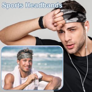 Sweatbands, Workout Sport Headbands for Men Camo Sweat Absorbing Headband Wide Sweatband for Head Basketball Football Cycling Running Yoga, 4.7 x 9.8 Inch (Mixed Style)