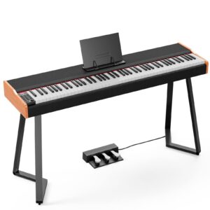 umomo umo-713 88 key weighted keyboard piano with thick triangular metal stand, beginner digital piano full size heavy hammer weighted action electric piano keyboard with midi, black