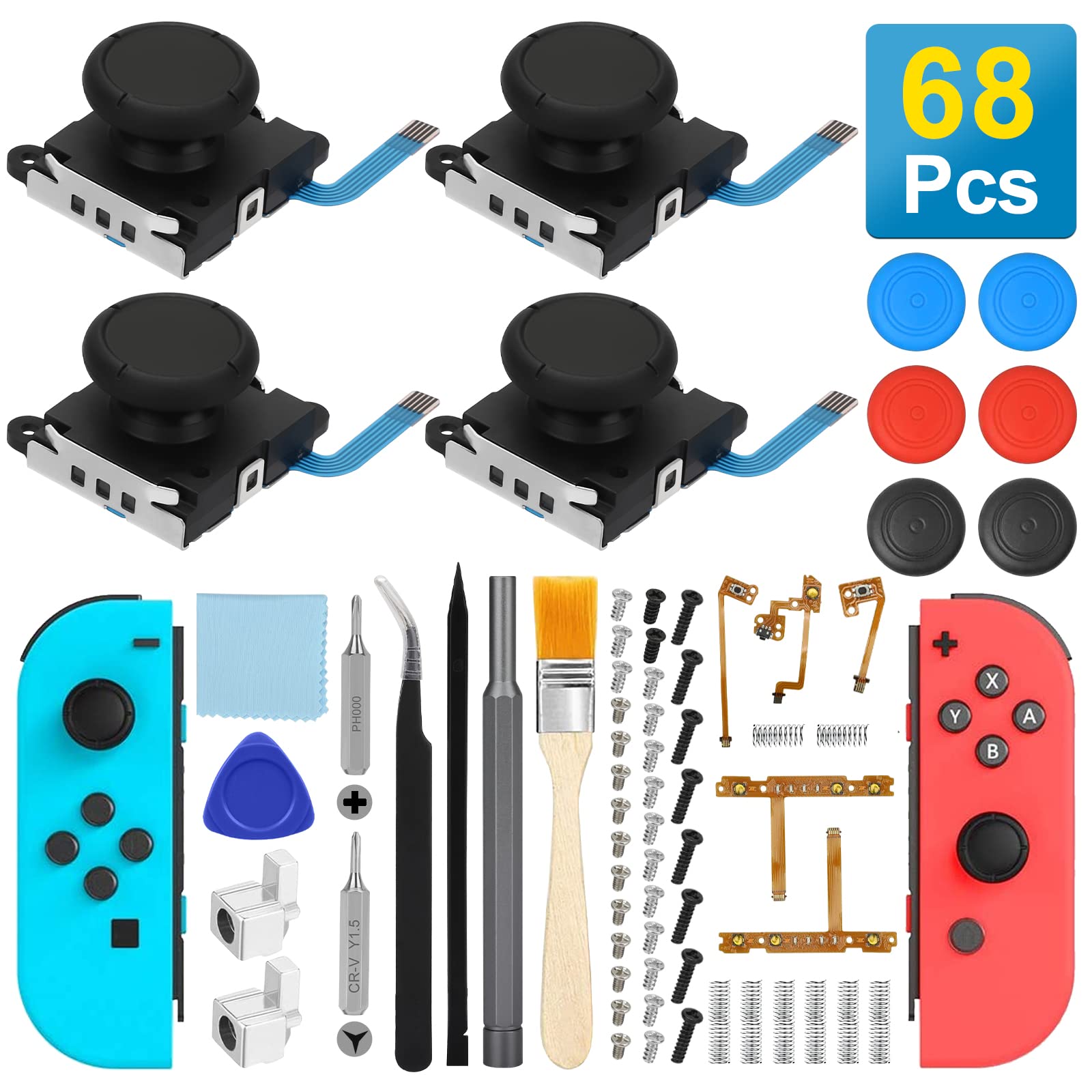 EEEKit Joystick Replacement for Joycon, 3D Analog Thumb Stick Repair Kit for Switch, Switch Lite, Switch OLED, 68PCS