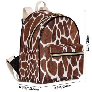 Giraffe Skin Print Mini Backpack Purse for Women, Animal Giraffe Skin Print Leather Small Backpack Casual Travel Daypacks Shoulder Bag for Girls Teen