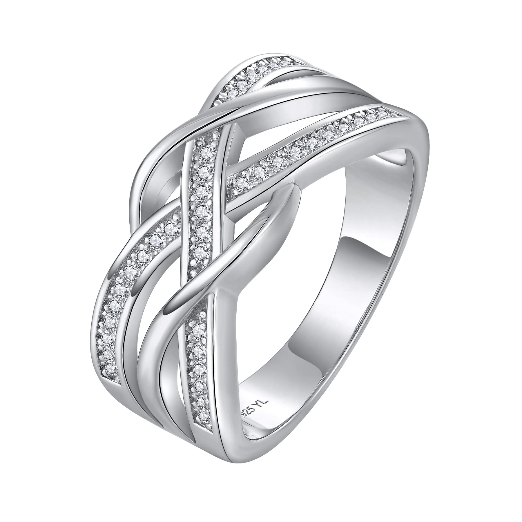 YL Twisted Knot Ring 925 Sterling Silver Celtic Knot Rings Cubic Zirconia Infinity Statement Rings-size9