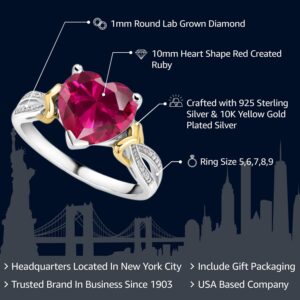 Gem Stone King 925 Sterling Silver and 10K Yellow Gold 10MM Heart Shape Gemstone Birthstone and Diamond Engagement Ring For Women | Available In Size 5, 6, 7, 8, 9