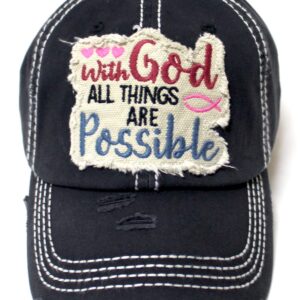 Women's Christian Ballcap with God All Things are Possible Faith Patch Embroidery Monogram Hat, Black