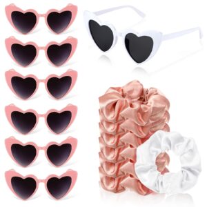 flutesan 7 bachelorette sunglasses heart shaped 7 satin bridesmaid scrunchies party favors hair ties for women wedding bridal shower gifts proposal (rose gold)