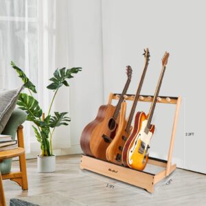 penypeal Guitar Stand Multiple Guitars, Guitar Rack Solid Beech Wood Folding Design, Removable Retainers for Guitar Bass Display and Guitar Case/Bag