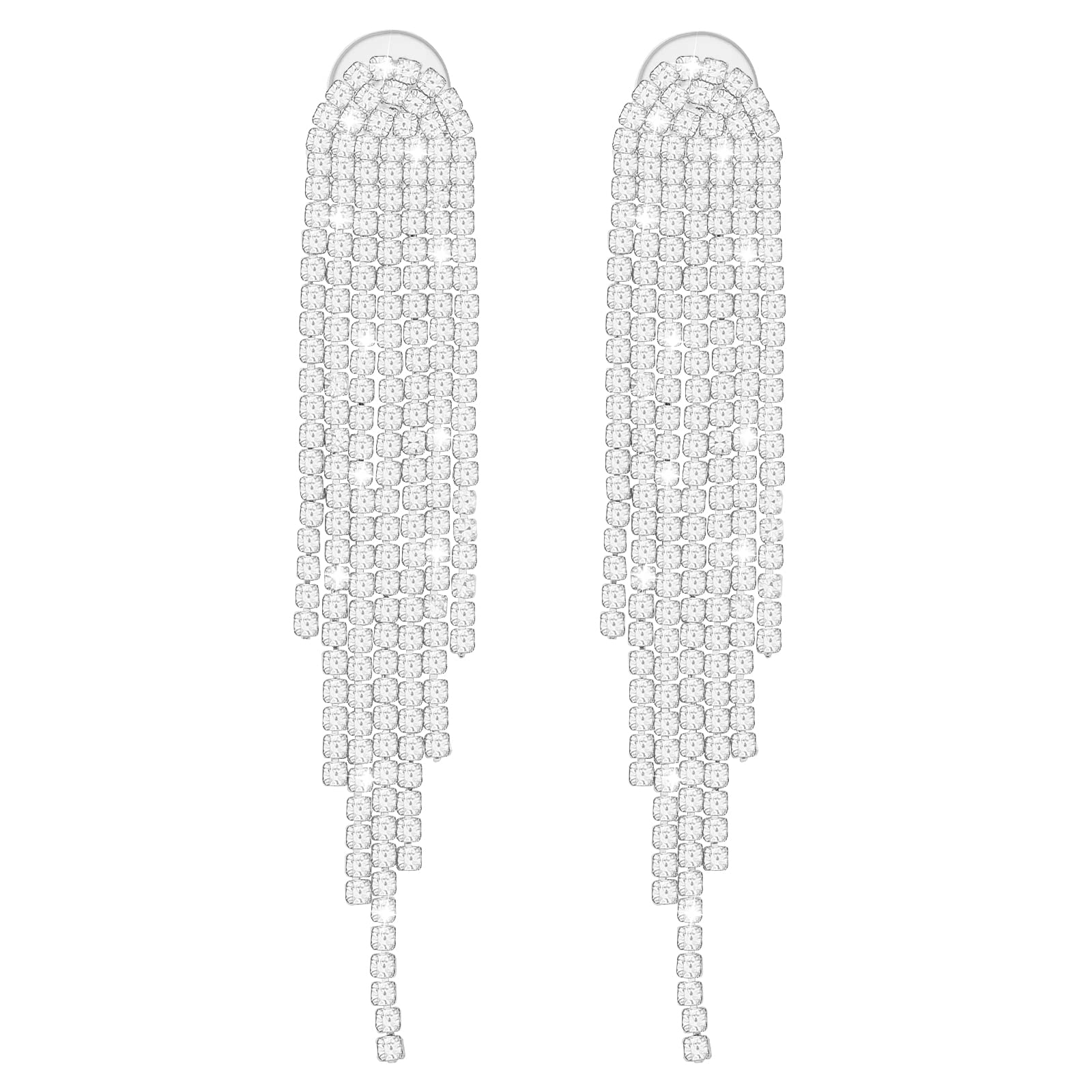 Yolev Long Tassel Earrings Crystal Chandelier Earring Bohemian Rhinestone Fringe Chain Earring Bridal Jewellery Silver Tassel Drop Dangle Earrings Crystal Statement Dangle Earrings