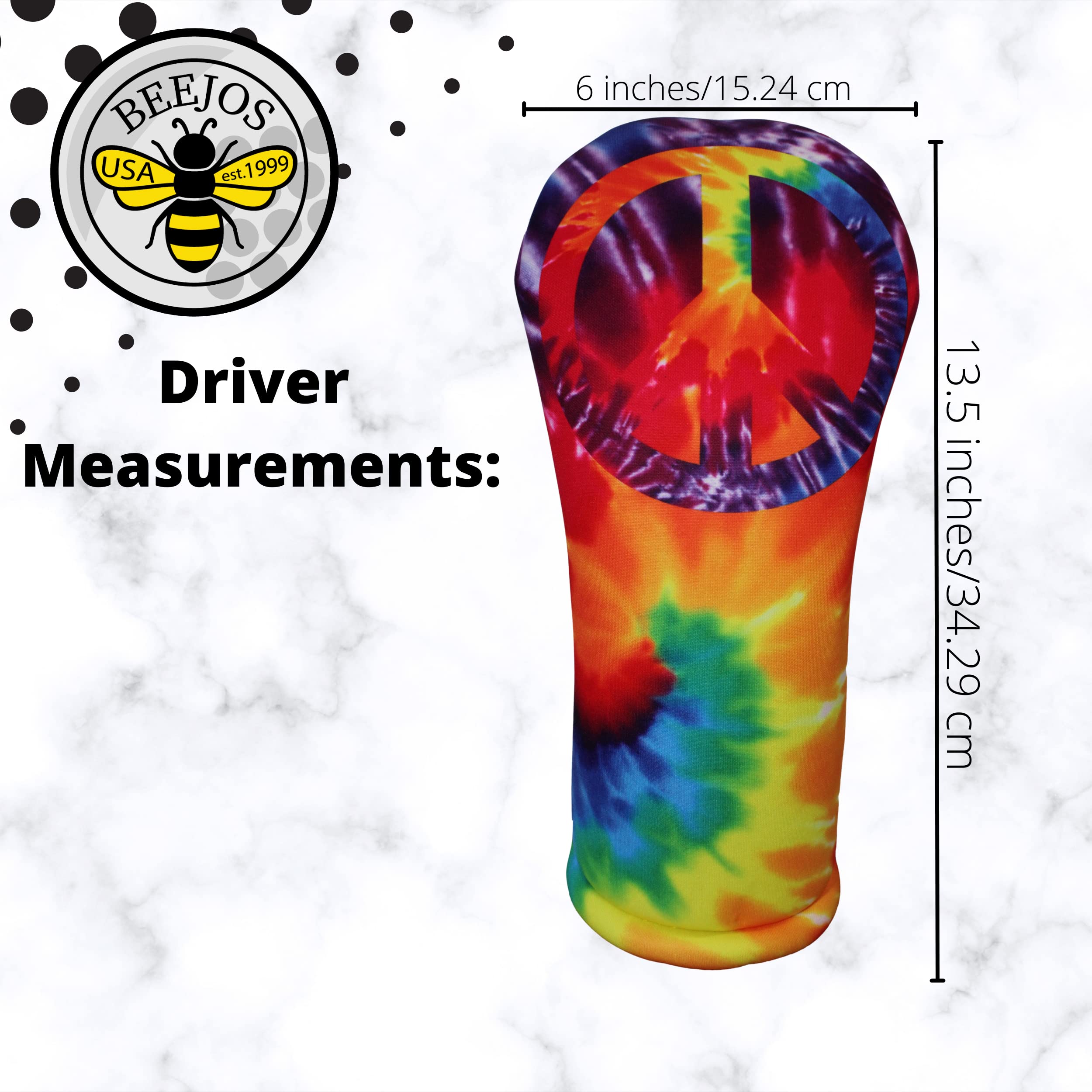 Tie Dye Peace Sign Driver 460cc Club Headcover Handmade by BeeJos