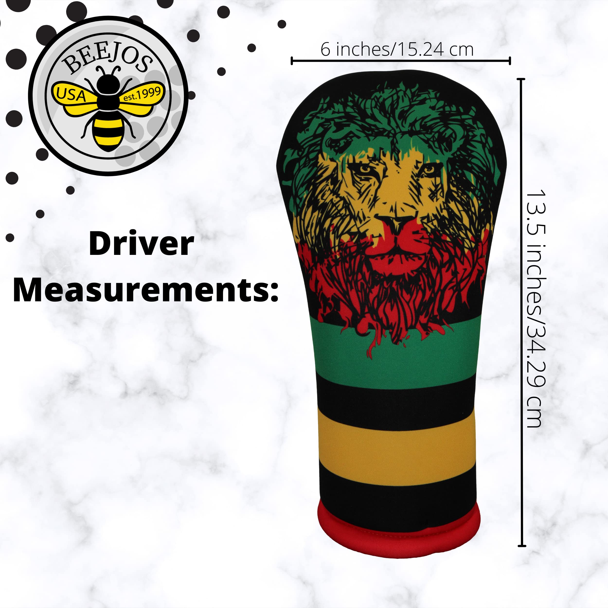 Rasta Lion Driver 460cc Club Headcover Handmade by BeeJos