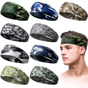 sweatbands, workout sport headbands for men camo sweat absorbing headband wide sweatband for head basketball football cycling running yoga, 4.7 x 9.8 inch (mixed style)