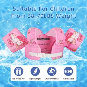 REALIKE Kids Swim Vest for Toddler Floaties Swimming Aids with Shoulder Harness Arm Wings for Children/Infant/Baby,Sea Beach/Pool/Lake, Suitable for 28-70lbs Boys/Girls