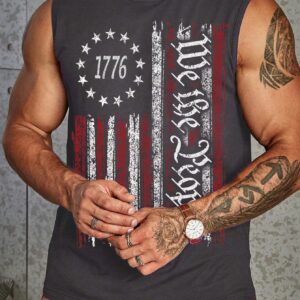 Heralady 4th of July Shirts Mens Muscle Tank Top 1776 Sleeveless Graphic Gym Workout USA Flag Shirt Grey XLarge