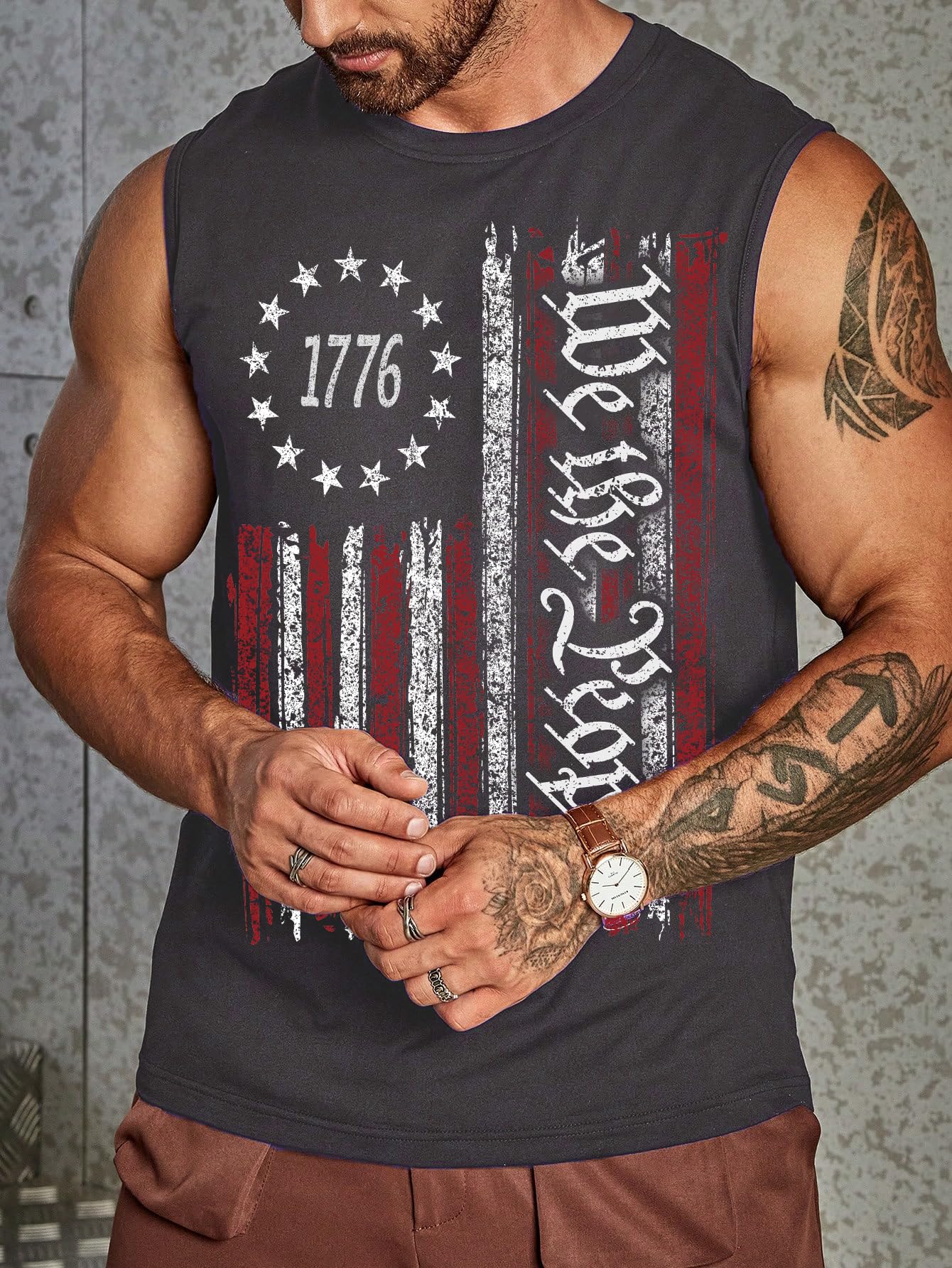 Heralady 4th of July Shirts Mens Muscle Tank Top 1776 Sleeveless Graphic Gym Workout USA Flag Shirt Grey XLarge