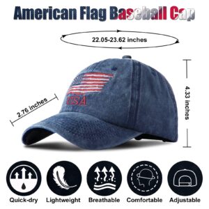 USA Flag Hat American Flag Baseball Cap USA Tactical Hat Washed Distressed Hats for Men Women Teens (Navy, Black, Gray,3 Pcs)