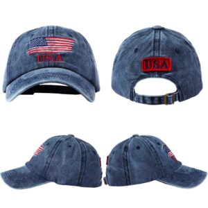 USA Flag Hat American Flag Baseball Cap USA Tactical Hat Washed Distressed Hats for Men Women Teens (Navy, Black, Gray,3 Pcs)